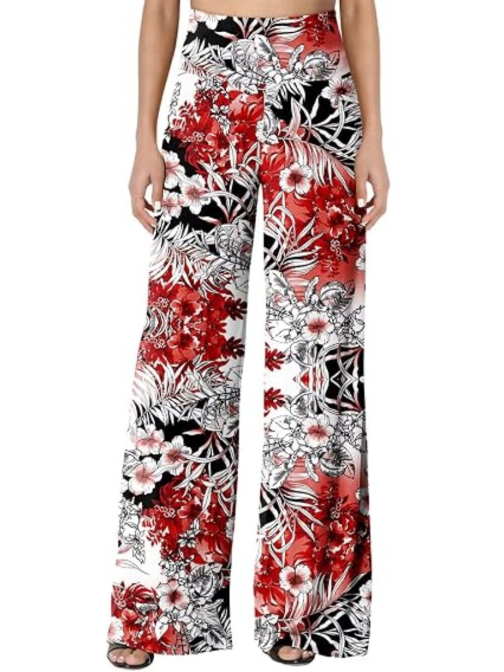"Coral Floral" LNC  Stretchy Wide Leg Lounge Palazzo Flat Front Pants 3XL